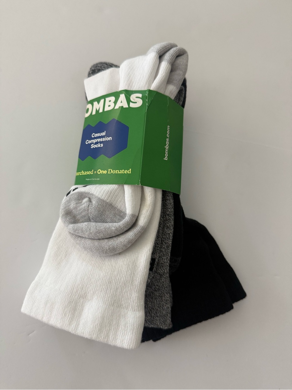 Bombas Men’s Casual Compression Socks - White, Gray & Black (3-Pack)